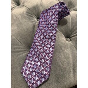 Hickey Freeman Tie Mens OS Purple Blue Excellent Silk Geometric Woven England